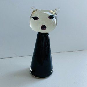 Kumela Art Glass Hand Blown Cat Paperweight  Figurine Artist Signed 6” Finland